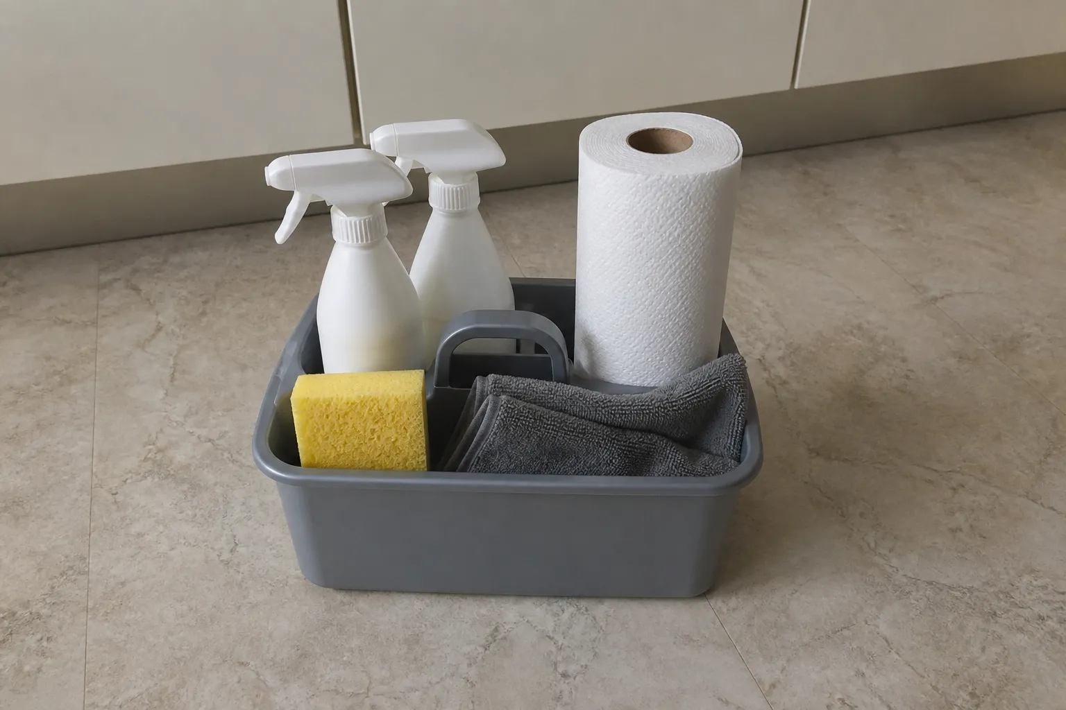 Cleaning supplies used on a house cleaning visit in Alaska