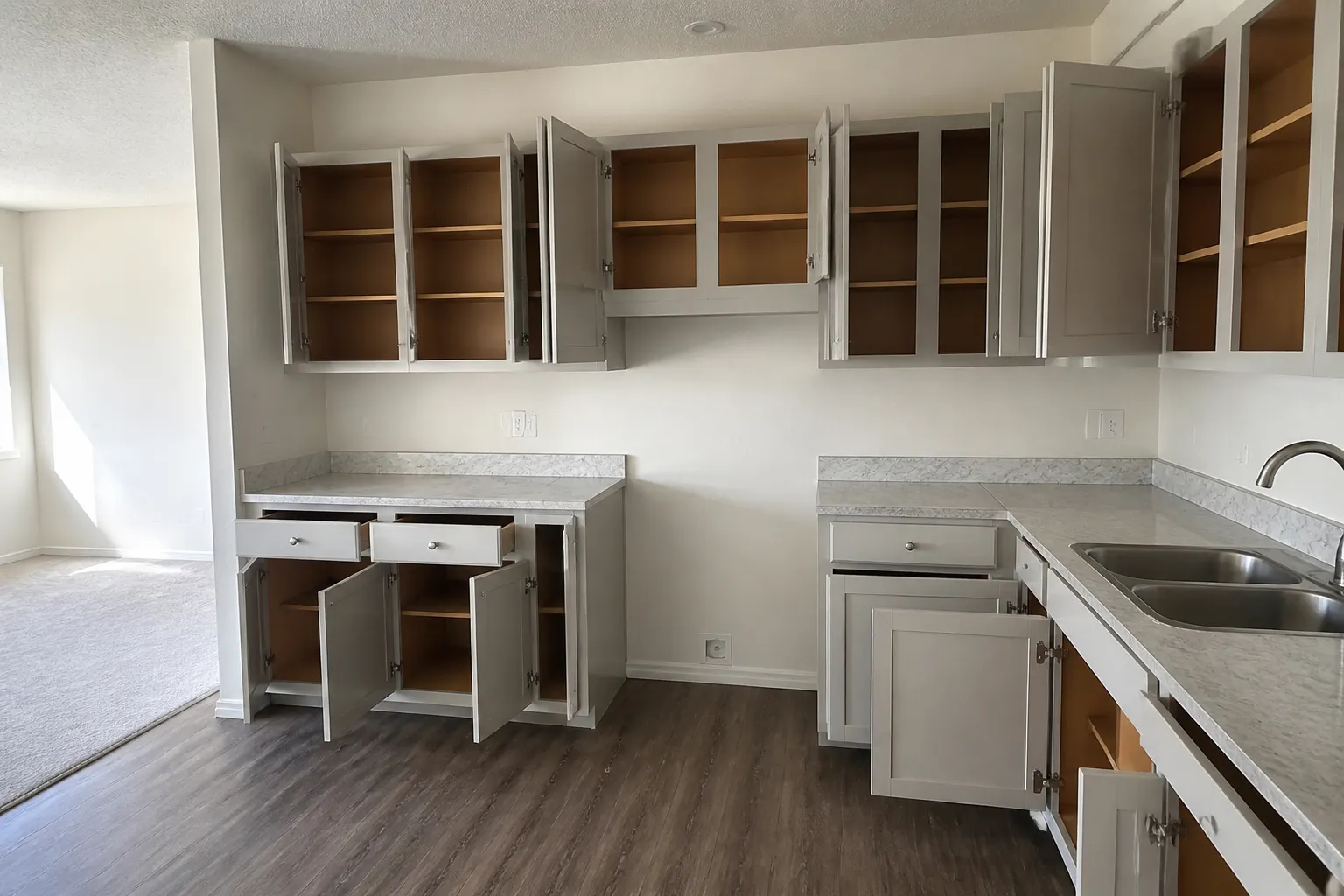 Empty cabinets after move-out cleaning in Anchorage